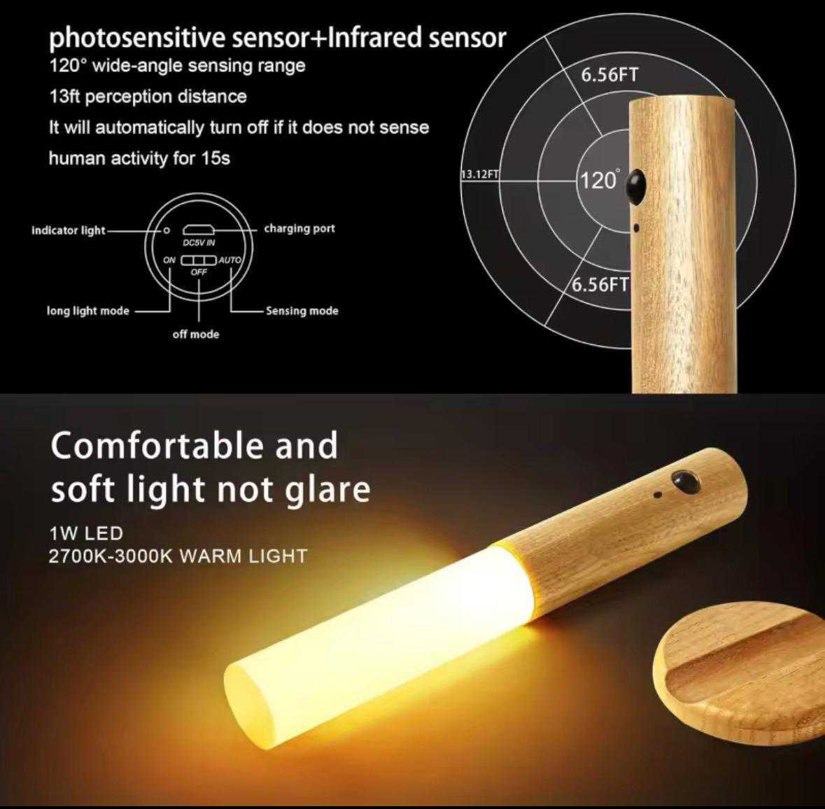 LED Smart Motion Night Light (Wood Finish) (Pack of 5)